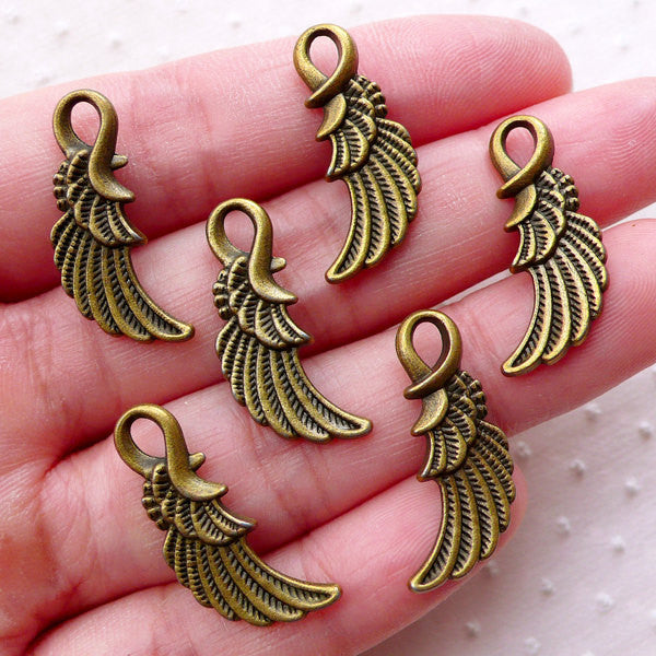CLEARANCE Feather Wing Charms (6pcs 10mm x 25mm Antique Bronze