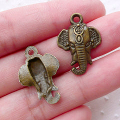 CLEARANCE Indian Elephant Head Charms (6pcs / 17mm x 23mm / Antique Bronze) Exotic Jewellery Caparisoned Elephant Animal Travel Vacation Charm CHM2260
