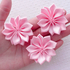Pink Satin Ribbon Flower Applique / Fabric Flowers (3pcs / 5cm / Light Pink) Floral Hair Accessories Headbands Hair Bows Brooch Making B163
