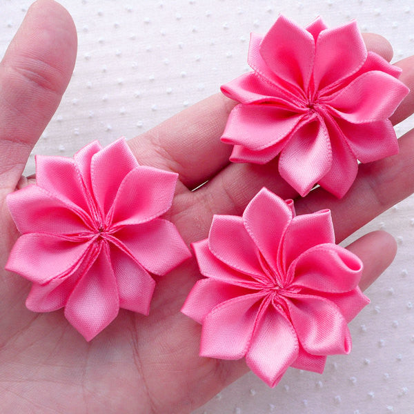CLEARANCE Satin Ribbon Flowers / Fabric Floral Applique (3pcs / 5cm /, MiniatureSweet, Kawaii Resin Crafts, Decoden Cabochons Supplies