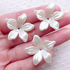 Ivory Flower Cap / Acrylic Flower Beads / Flower Pearl / Flower Cup / ABS Petal Cabochon (12pcs / 28mm / Cream White) Hairbow Center PES99