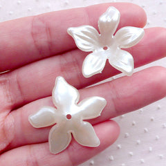 Ivory Flower Cap / Acrylic Flower Beads / Flower Pearl / Flower Cup / ABS Petal Cabochon (12pcs / 28mm / Cream White) Hairbow Center PES99