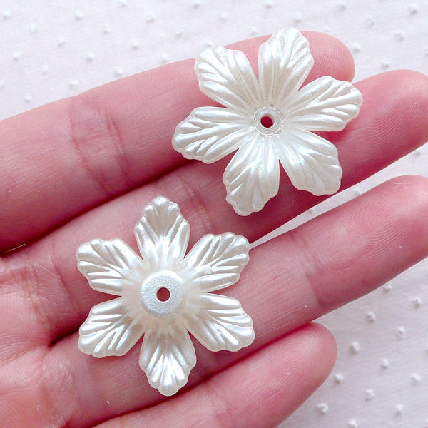 Acrylic Flower Beads with Pearl, Hair Bow Center, Fairy Kei Jewelry, MiniatureSweet, Kawaii Resin Crafts, Decoden Cabochons Supplies