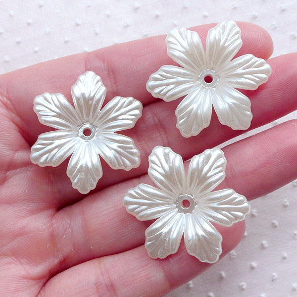 10 X Cream Clay Flower Beads, Bridal Cream Flowers, Polymer Clay