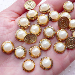 CLEARANCE Cream White Pearl with Golden Border / Acrylic Half Pearl Cabochon (15pcs / 11mm / Flat Back) Light Weight Hair Bow Flower Centers PES104