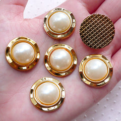 CLEARANCE Half Pearl with Golden Border / Ivory Pearl Cabochon / Acrylic ABS Pearls (10pcs / 21mm / Flatback) Light Weight Hair Bow Centers PES106
