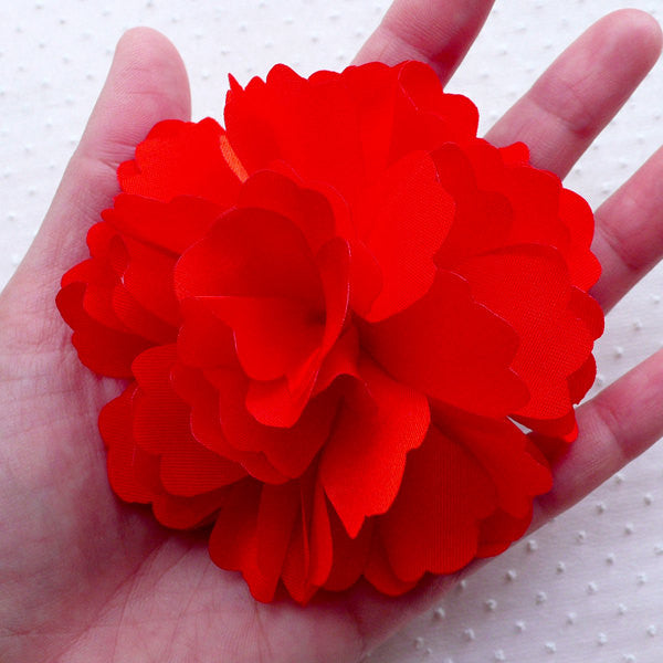Large Satin Flower Applique / Big Fabric Flowers (1 piece / 9cm / Red) Wedding Decoration Bridal Baby Hair Bows Toddler Headband Making B194