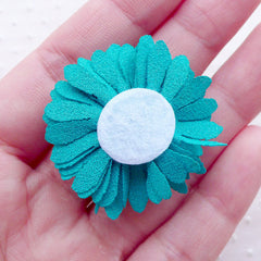 CLEARANCE Dahlia Flower / Fringe Fabric Pom Pom / Chrysanthemum Floral Applique (2pcs / 3.5cm / Teal Blue Green) Hairclip Hair Flower Shoe Clip B198