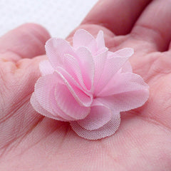 Small Chiffon Puff Flower / Light Pink Floral Applique (4pcs / 3cm) Wedding Bouquet Bridesmaid Headband Bridal Hair Bow Hair Clip DIY B204