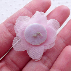Small Chiffon Puff Flower / Light Pink Floral Applique (4pcs / 3cm) Wedding Bouquet Bridesmaid Headband Bridal Hair Bow Hair Clip DIY B204