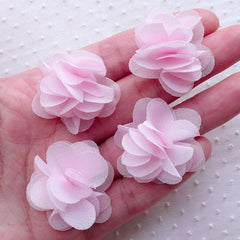 Small Chiffon Puff Flower / Light Pink Floral Applique (4pcs / 3cm) Wedding Bouquet Bridesmaid Headband Bridal Hair Bow Hair Clip DIY B204