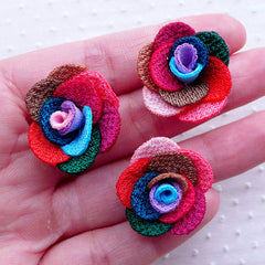 CLEARANCE Colorful Rose Flower Applique / Cute Fabric Flowers (3pcs / 2.5cm) Toddler Hair Bows Baby Headband Hair Clip DIY Floral Jewelry Making B195