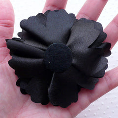 Black Satin Flower Applique / Black Fabric Flowers (1 piece / 8cm) Toddler Hairbows Baby Headband Hair Flower Floral Decoration B205