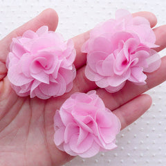 Pink Chiffon Flower / Fabric Peony / Puff Floral Applique (3pcs / 4.5cm) Sewing Toddler Floral Headbands Baby Flower Hair Bows Making B212