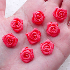 Small Satin Rose Bud / Little Rose Floral Applique / Fabric Rose Flowers (8pcs / 1.5cm / Coral Pink) Floral Decoration DIY Hairclip B221