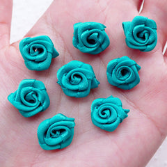 Small Fabric Rose Flower / Little Satin Rose Bud / Rose Floral Applique (8pcs / 1.5cm / Teal Blue Green) Floral Scrapbook Sewing Supply B222