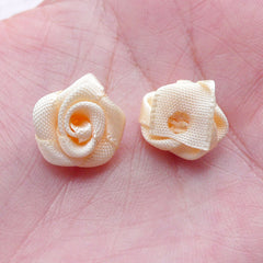 Little Satin Rose Bud / Fabric Satin Ribbon Flower / Small Rose Applique (8pcs / 1.5cm / Cream White) Floral Wedding Card Decoration B226