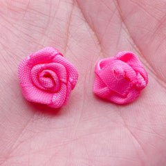 Little Rose Applique / Small Satin Rose Bud / Fabric Satin Ribbon Flower (8pcs / 1.5cm / Hot Pink) Floral Scrapbooking DIY Lapel Pin B227