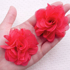 Red Chiffon Flower with Golden Dot / Fabric Floral Applique / Puff Flowers (2pcs / 6cm / Light Red) Ballerina Flower Headbands Hair Bow B230