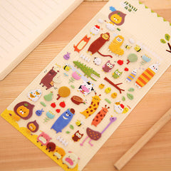 Kawaii Zoo Animal Puffy Sticker (1 Sheet) Chicken Monkey Giraffe Cow Lion Horse Sheep Bee Owl Pig Crocodile Cute Scrapbook Diary Deco S289
