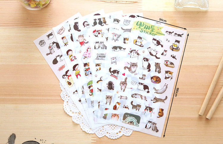 Transparent Cat Sticker (6 Sheets) Cute Animal Kitty Kitten Scrapbooking Journal Diary Decoration Gift Packaging Card Making Home Decor S291
