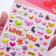 Heart Puffy Sticker / Love Sticker (1 Sheet) Valentines Day Scrapbooking Journal Embellishment Diary Deco Card Decoration Home Decor S295