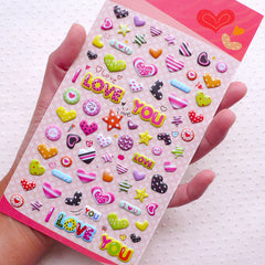 Heart Puffy Sticker / Love Sticker (1 Sheet) Valentines Day Scrapbooking Journal Embellishment Diary Deco Card Decoration Home Decor S295