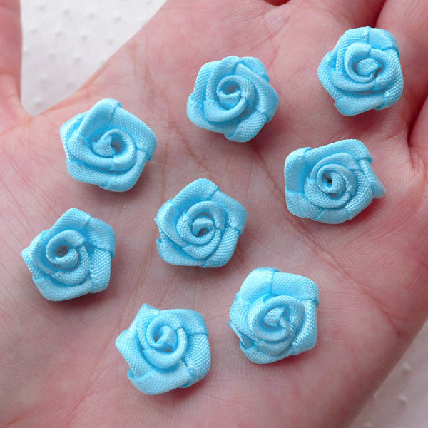 Small Rose Flower Applique / Little Fabric Flowers / Satin Ribbon Rose, MiniatureSweet, Kawaii Resin Crafts, Decoden Cabochons Supplies