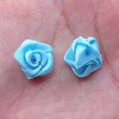 Small Rose Flower Applique / Little Fabric Flowers / Satin Ribbon Rose (8pcs / 1.5cm / Light Blue) Floral Embellishment DIY Hair Clip B220