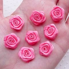 Small Satin Ribbon Rose Flower / High Quality Fabric Rose Bud / Little Rose Floral Applique (8pcs / 1.5cm / Pink) Rose Embellishment B223