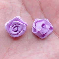 Small Rose Floral Applique / Little Fabric Rose Flower / Satin Ribbon Rose Bud (8pcs / 1.5cm / Light Purple) Rose Scrapbook Card Making B224