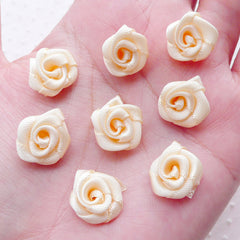 Little Satin Rose Bud / Fabric Satin Ribbon Flower / Small Rose Applique (8pcs / 1.5cm / Cream White) Floral Wedding Card Decoration B226