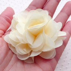 Cream White Chiffon Flower / Fabric Puff Floral Applique (2pcs / 6cm) DIY Wedding Bouquet Bridal Headbands Bridesmaid Hair Bows Brooch B231