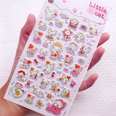 Kawaii Kitty Cat Puffy Sticker / Cute Kittie Kitten Sticker (1 Sheet) Animal Scrapbook Journal Decoration Diary Deco Card Embellishment S293