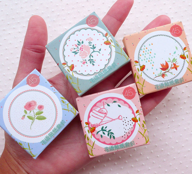 Spring Flower Sticker (45pcs) Product Packaging Gift Bag Seal Label Home Decor Scrapbook Spring Embellishment Card Decoration Collage S308