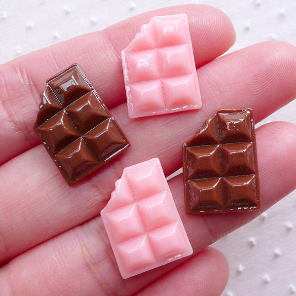 Dollhouse Chocolate Bar Cabochon (4pcs / 13mm x 17mm / Flat Back) Miniature Sweets Whimsical Jewelry Kitsch Scrapbook Kawaii Decoden FCAB293
