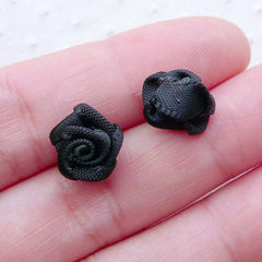 Mini Rose Flowers / Tiny Fabric Floral Applique / Satin Ribbon Rose Bud (8pcs / 10mm / Black) Flower Embellishment DIY Floral Jewelry B237