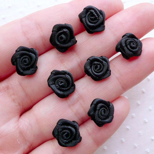 Mini Rose Flowers Tiny Fabric Floral Applique Satin Ribbon