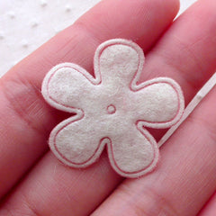 Fabric Flower Applique with Pearl Center / Satin Floral Applique (6pcs / 27mm / Pink) Sewing Supply Card Decoration Hair Clip Making B241