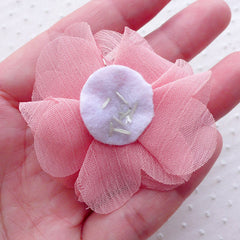 Chiffon Flower with Gem & Pearl / Fabric Flower Applique / Puff Floral Applique (2pcs / 5.5cm / Pink) Hair Accessories Brooch Making B247