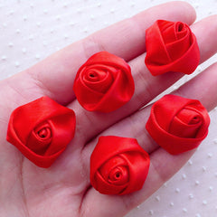 CLEARANCE Red Rose Applique / Satin Ribbon Flowers / Fabric Floral Applique (5pcs / 2.5cm) DIY Wedding Bouquet Bridesmaid Hair Bows Card Making B252