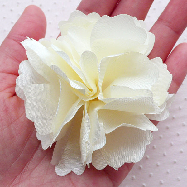 Big Satin Flower Applique / Large Fabric Flowers (1 piece / 7.5cm / Wh, MiniatureSweet, Kawaii Resin Crafts, Decoden Cabochons Supplies