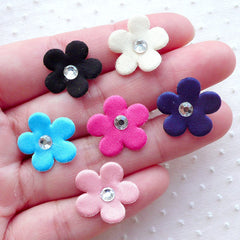 CLEARANCE Assorted Flower Applique with Rhinestone / Fabric Daisy / Satin Floral Applique (6pcs / 17mm / Mix) Invitation Card Making Scrapbooking B255