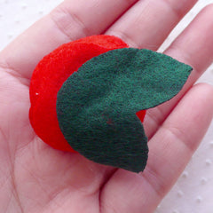 Felt Rose Flower with Leaf / Fabric Floral Applique (3pcs / 4cm / Red) Boutonniere Lapel Pin Wedding Bouquet Making Valentines Decor B259
