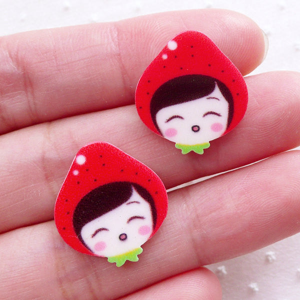 Little Red Riding Hood Cabochons / Girl Head Acrylic Cabochon (2pcs / 17mm x 19mm / Flatback) Phone Decoration Kawaii Scrapbooking CAB511