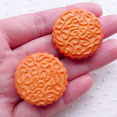 Mooncake Cabochons (2pcs / 29mm / Flat Back) Kawaii Chinese Sweets Miniature Moon Cake Cute Dollhouse Dessert Mid Autumn Festival FCAB333