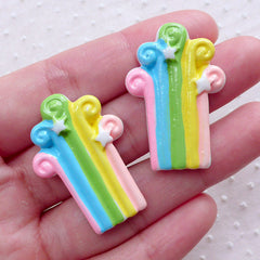 CLEARANCE Shooting Stars and Rainbow Cabochon (2pcs / 24mm x 35mm / Flatback) Kawaii Decoration Cute Scrapbook Embellishment Phone Case Decoden CAB513