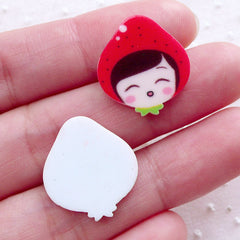 Little Red Riding Hood Cabochons / Girl Head Acrylic Cabochon (2pcs / 17mm x 19mm / Flatback) Phone Decoration Kawaii Scrapbooking CAB511