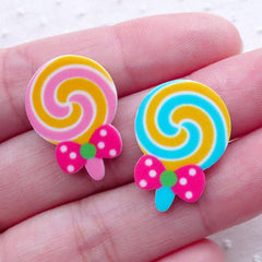 Acrylic Lollipop Cabochons (2pcs / 16mm x 22mm / Mix / Flat Back) Candy Sweets Kawaii Phone Case Decoden Scrapbooking Embellishment FCAB346