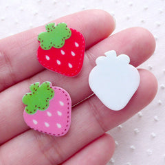 CLEARANCE Acrylic Strawberry Cabochons (3pcs / 16mm x 19mm / Mix / Flatback) Kawaii Fruit Embellishment Phone Case Decoration Cute Scrapbook FCAB349